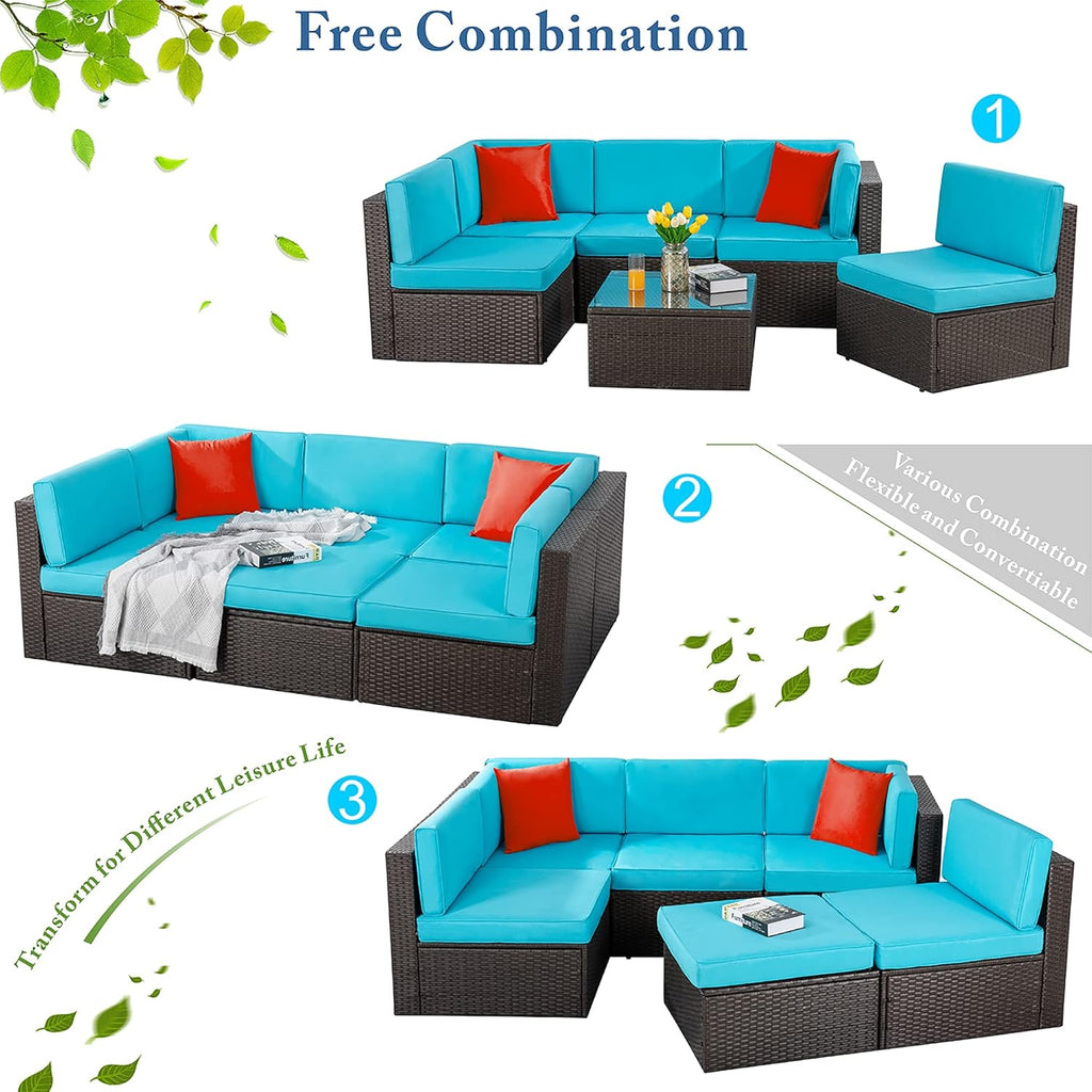5-Piece All-Weather Wicker Patio Conversation Set With Ottoman And Cushions