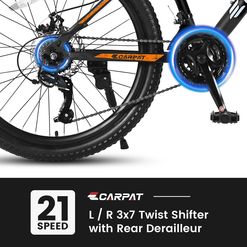 26 Inch Men's Mountain Bike With Shimano 21-Speed And Disc Brakes - Black Orange