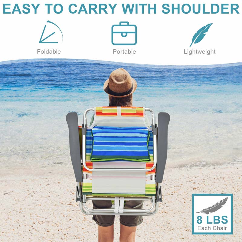 2-Pack 5-Position Outdoor Folding Backpack Beach Chairs With Side Table Set