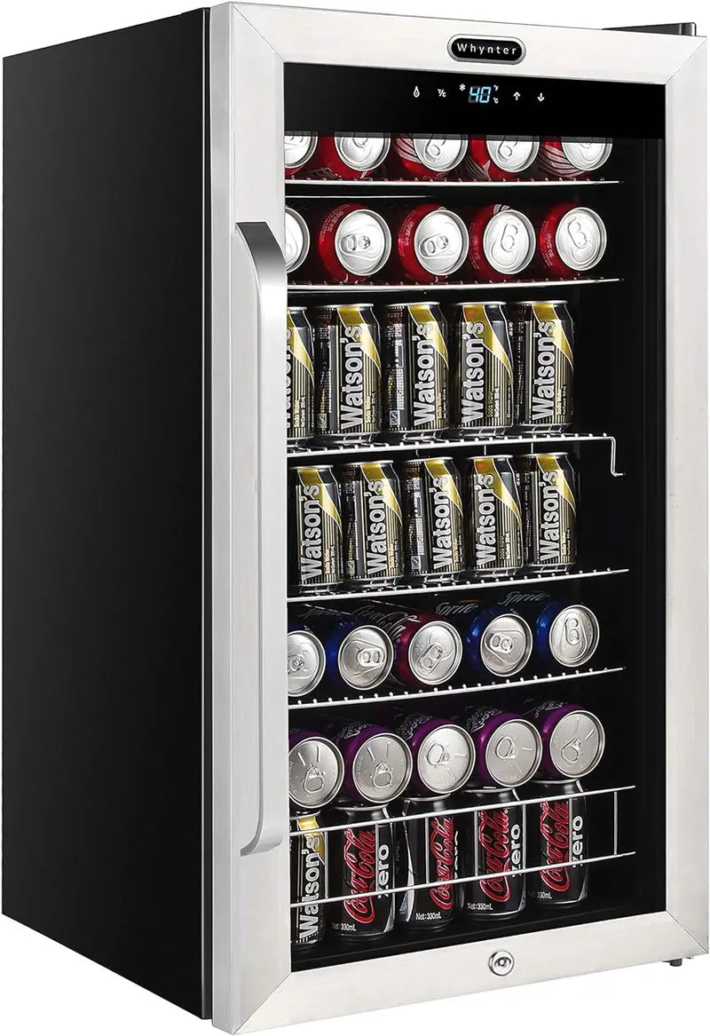 NewAir Beverage Refrigerator 120-Can, 3.1 Cu. Ft., Glass Door, Stainless Steel, Digital Control & Lock - BR-130SBS