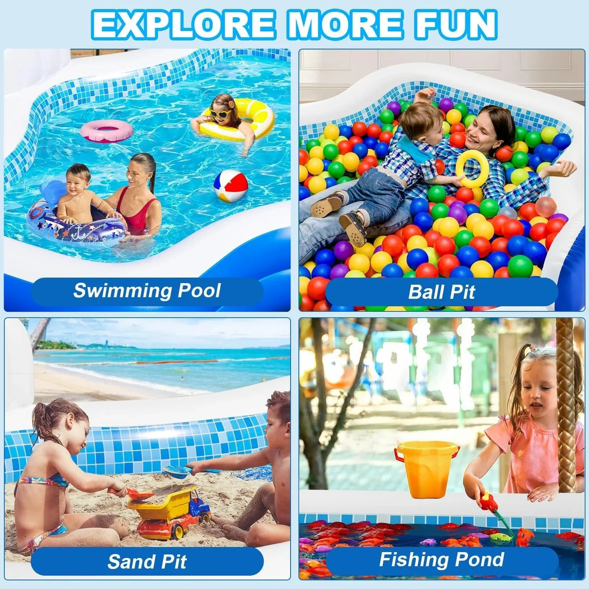 Family Inflatable Swimming Pool 121 x 90 x 22 in With Electric Pump, 2 Seats And 2 Headrests