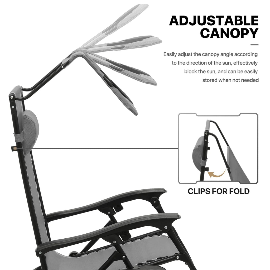 MoNiBloom Zero Gravity Reclining Chairs Set Of 2 With Canopy Shade And Headrest, Black - 330 lbs