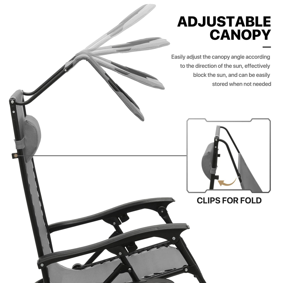 MoNiBloom Zero Gravity Reclining Chairs Set Of 2 With Canopy Shade And Headrest, Black - 330 lbs