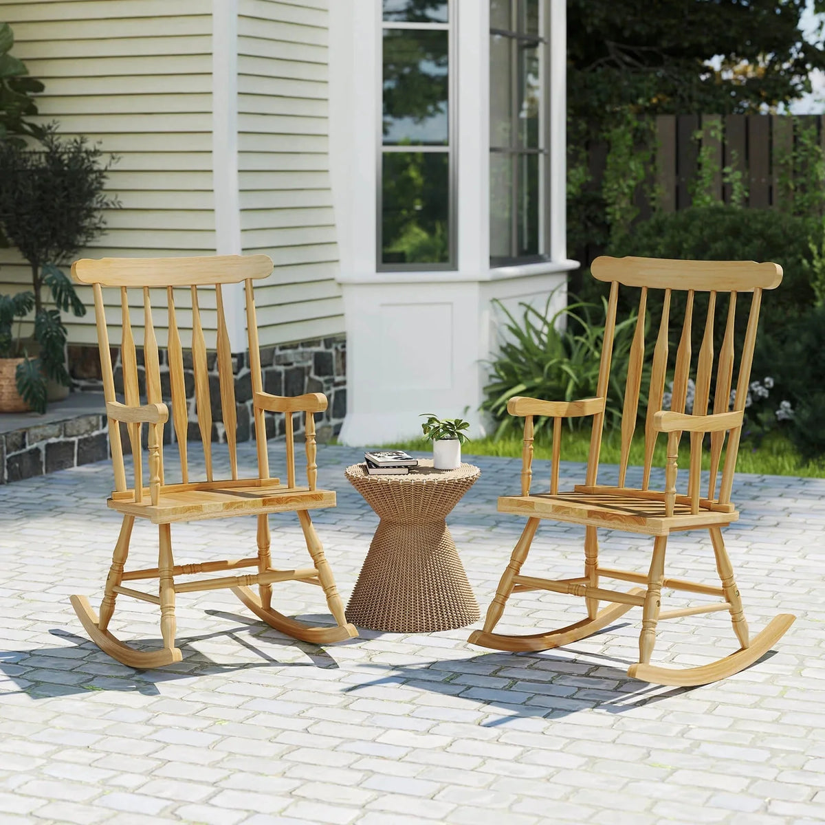 Costway Rubber Wood Rocking Chair, White, 22 x 32 x 44 in, 300 lbs