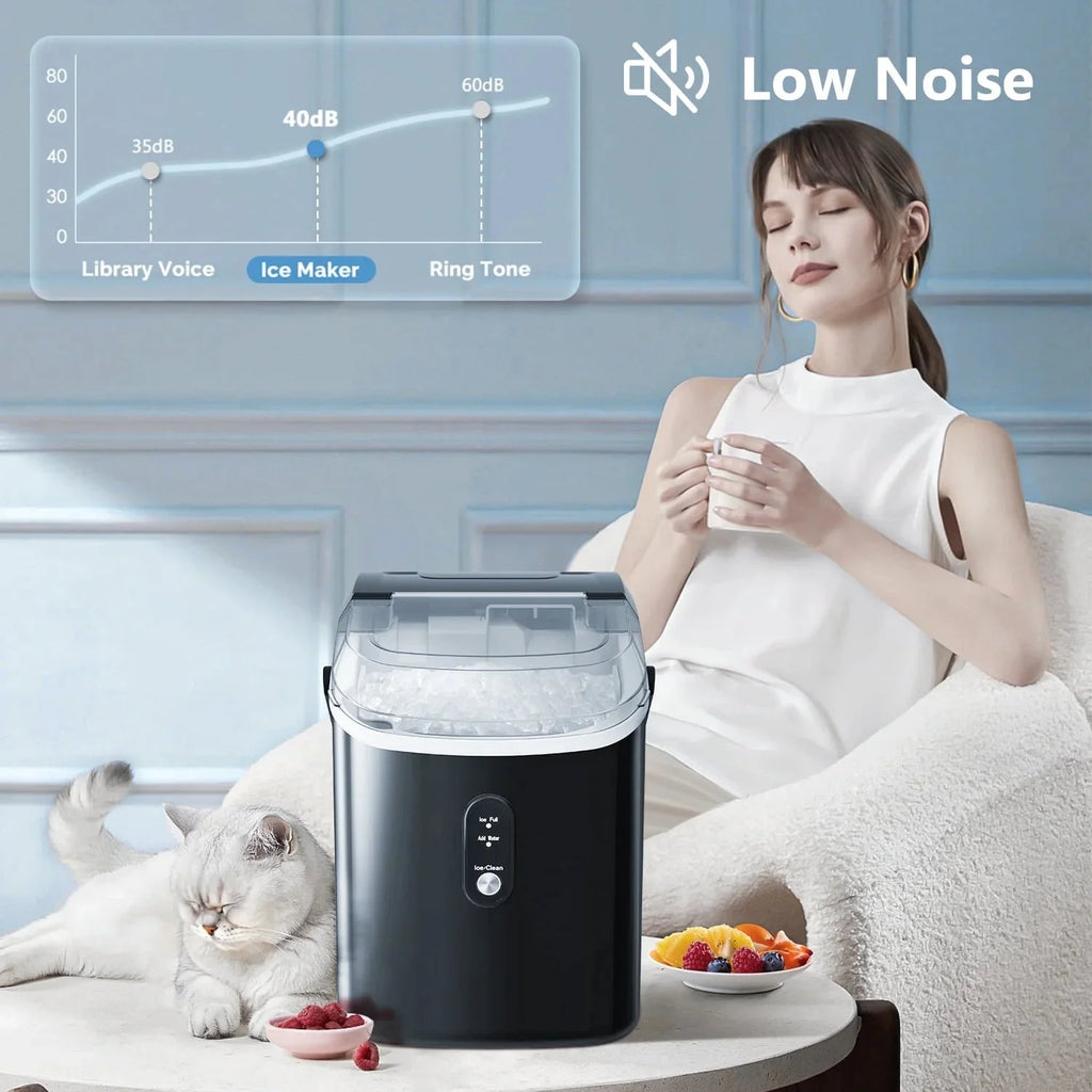 Auseo Countertop Nugget Ice Maker, 35Lbs/24H, 1.1L, Stainless Steel Silver - Self-Cleaning