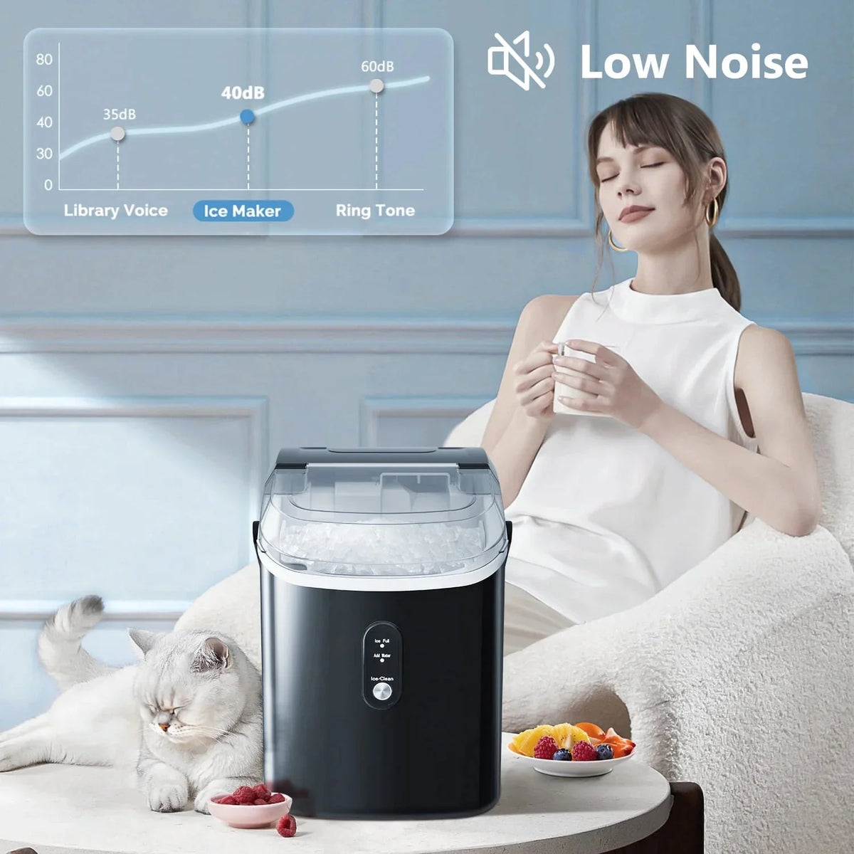 Auseo Countertop Nugget Ice Maker, 35Lbs/24H, 1.1L, Stainless Steel Silver - Self-Cleaning