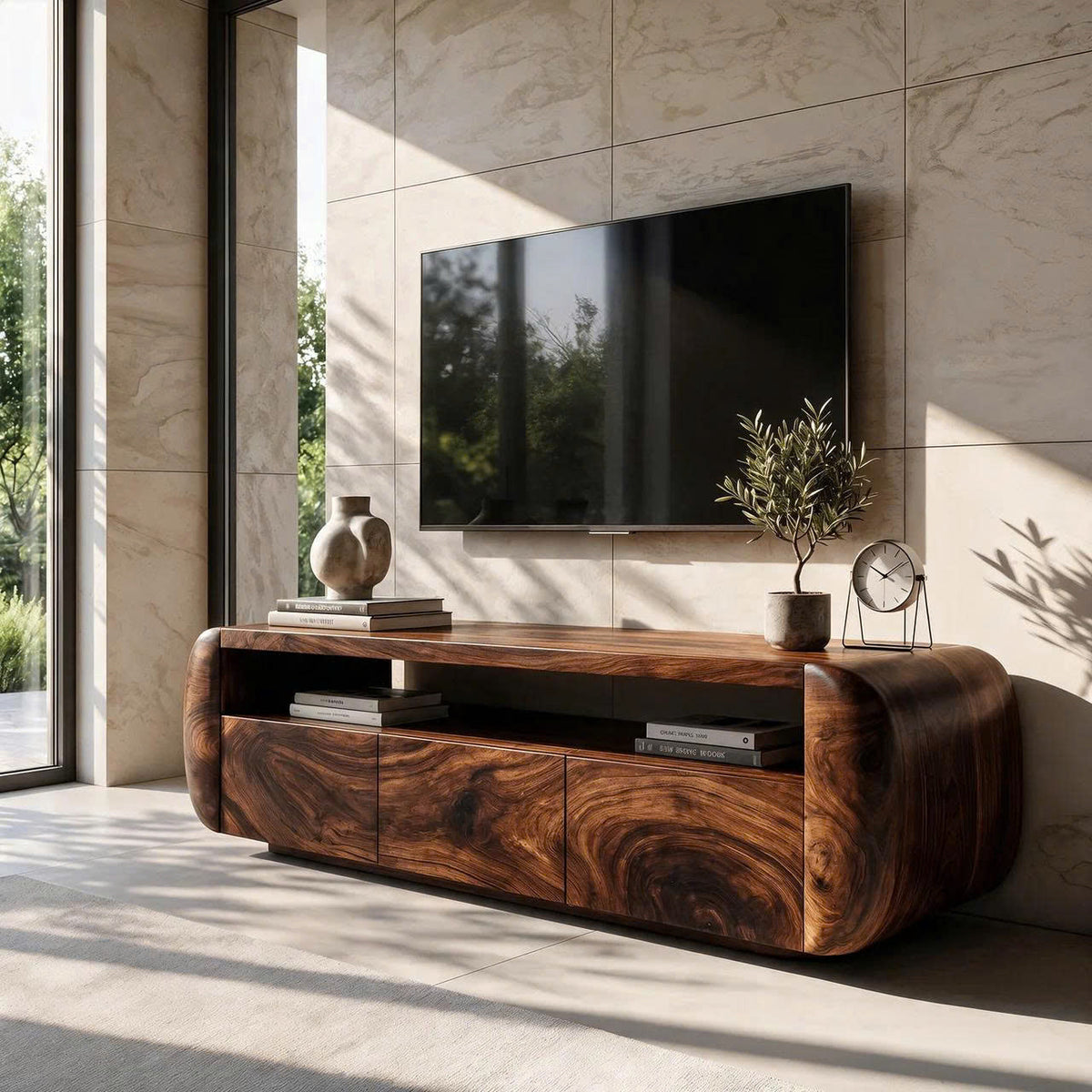 Contemporary TV Cabinet With Sculptural Wood Form For Living Room And Family Room - view 7