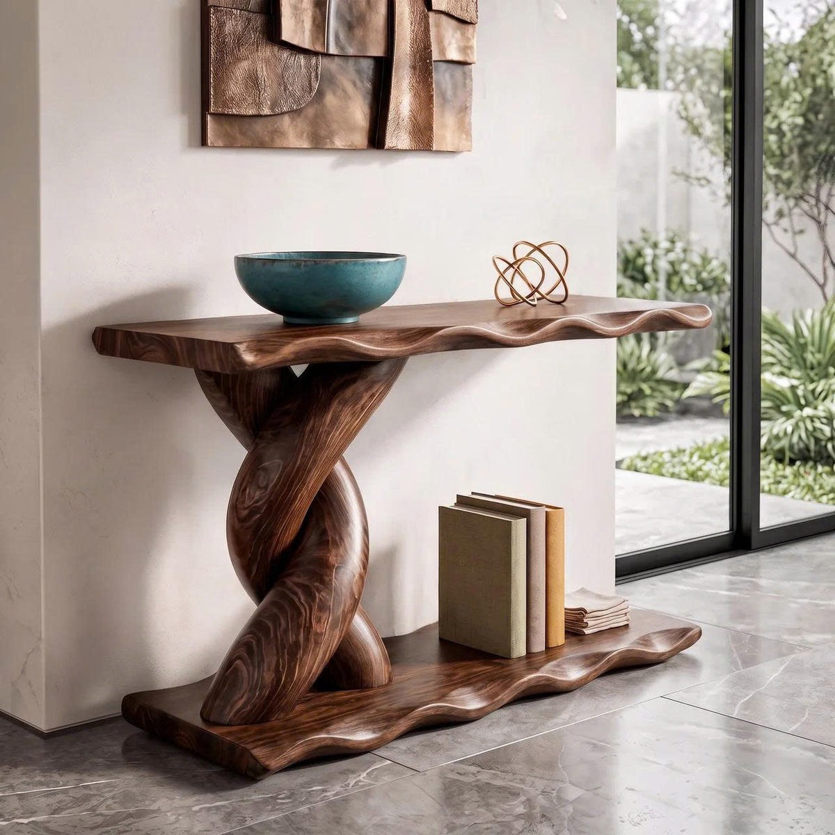 Contemporary Console Table With Spiral Base And Lower Display Shelf For Living Room - view 7