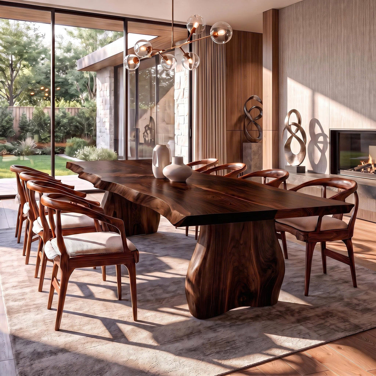 Contemporary Dining Table With Asymmetrical Natural Edge Top For Dining Room - view 7