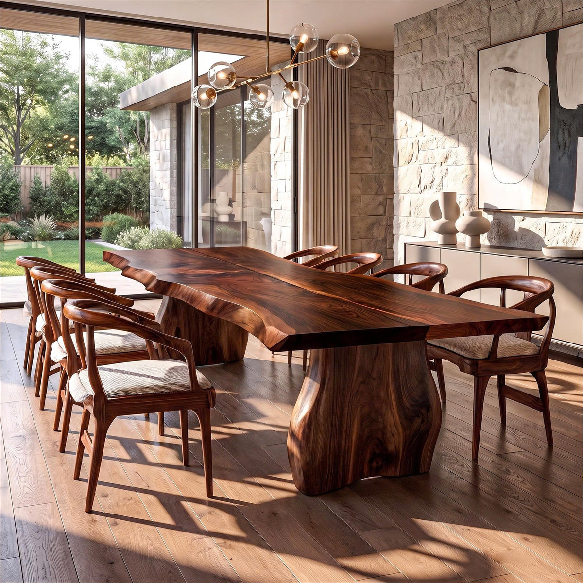 Contemporary Dining Table With Asymmetrical Natural Edge Top For Dining Room - view 3
