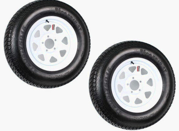 Trailer Tires On Rims ST205/75D15 Load Range C 5 Hole White Spoke - 2-Pack