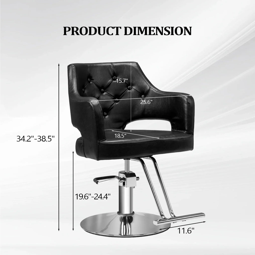 OmySalon Barber Styling Chair With Hydraulic Pump, 360 Swivel And Footrest - Black