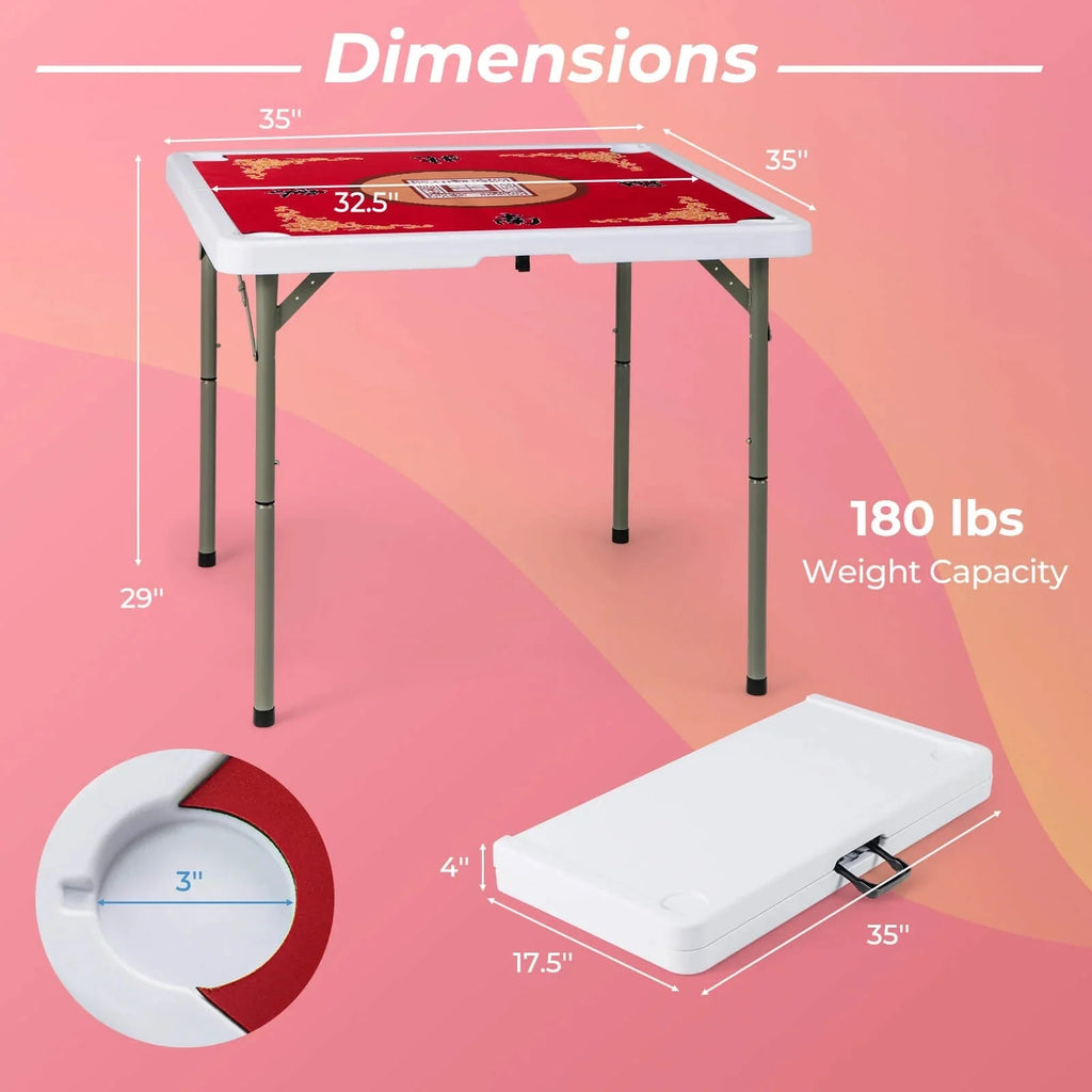 Costway Folding Mahjong Table With Cup Holders, Felt Mat And Carrying Handle - 35in x 35in x 29in