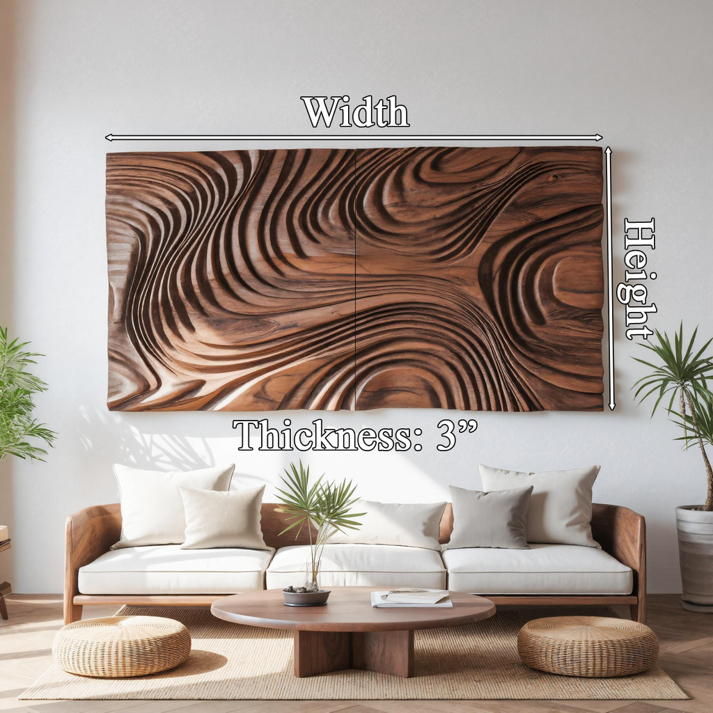 Abstract Sculptural Wood Wall Art With Carved Wave Patterns For Living Room Or Bedroom - view 7