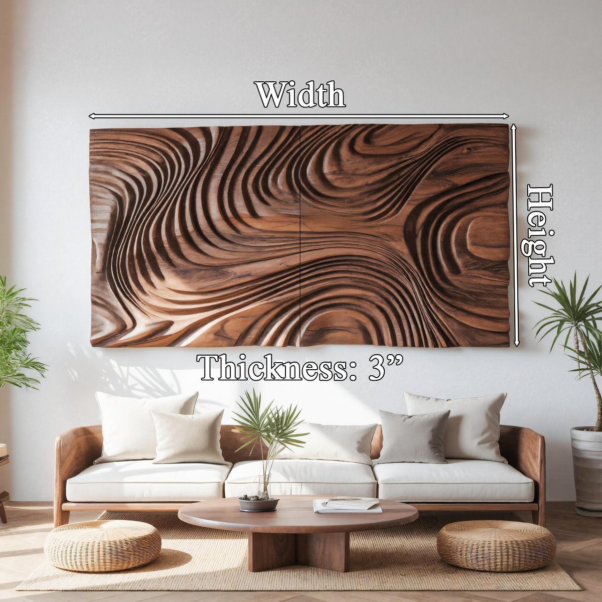 Abstract Sculptural Wood Wall Art With Carved Wave Patterns For Living Room Or Bedroom - view 7