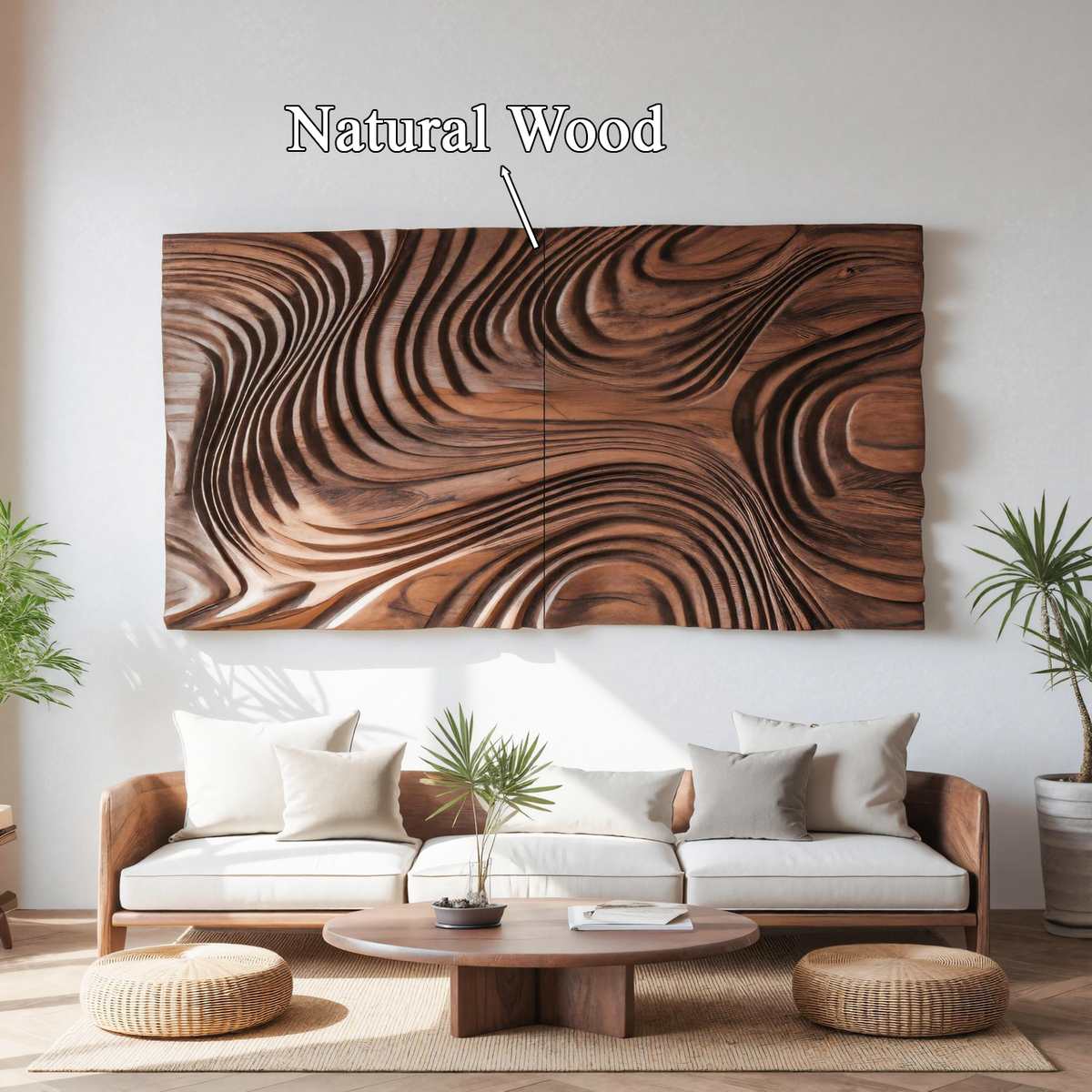 Abstract Sculptural Wood Wall Art With Carved Wave Patterns For Living Room Or Bedroom - view 5