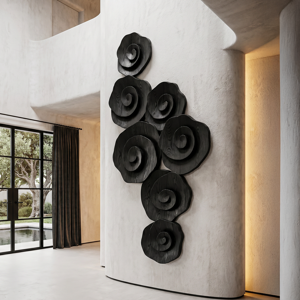 Contemporary Flower Wall Art With Sculptural Spiral Form For Entryway - view 3