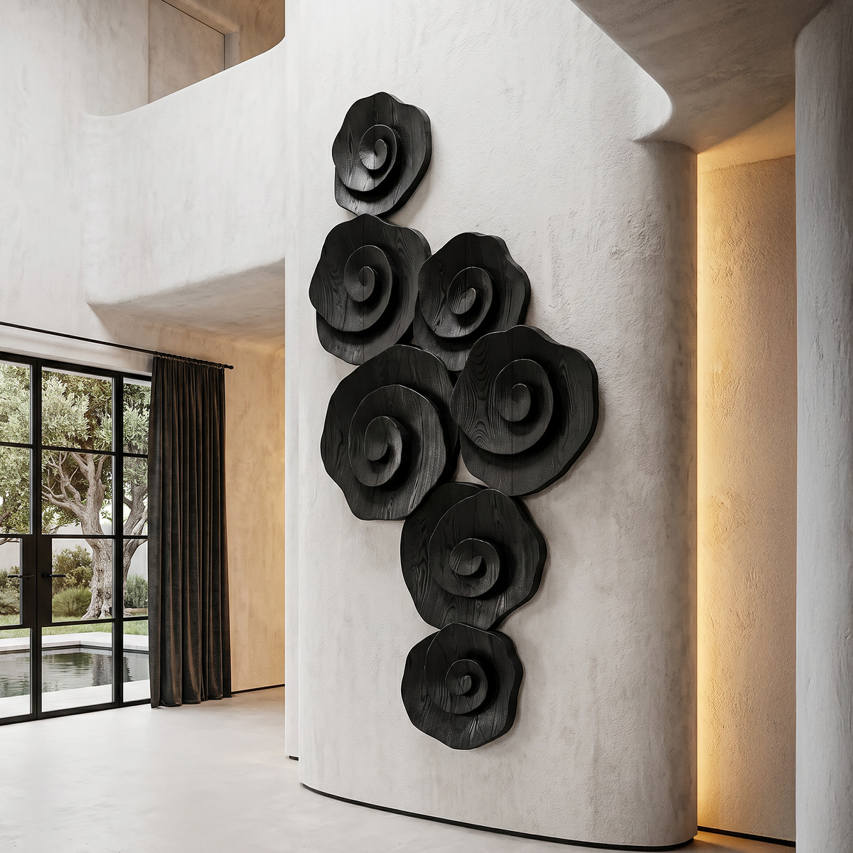 Contemporary Flower Wall Art With Sculptural Spiral Form For Entryway - view 3