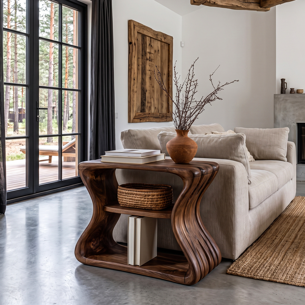 Contemporary Beside Table With Flowing Curved Frame For Living Room - view 3