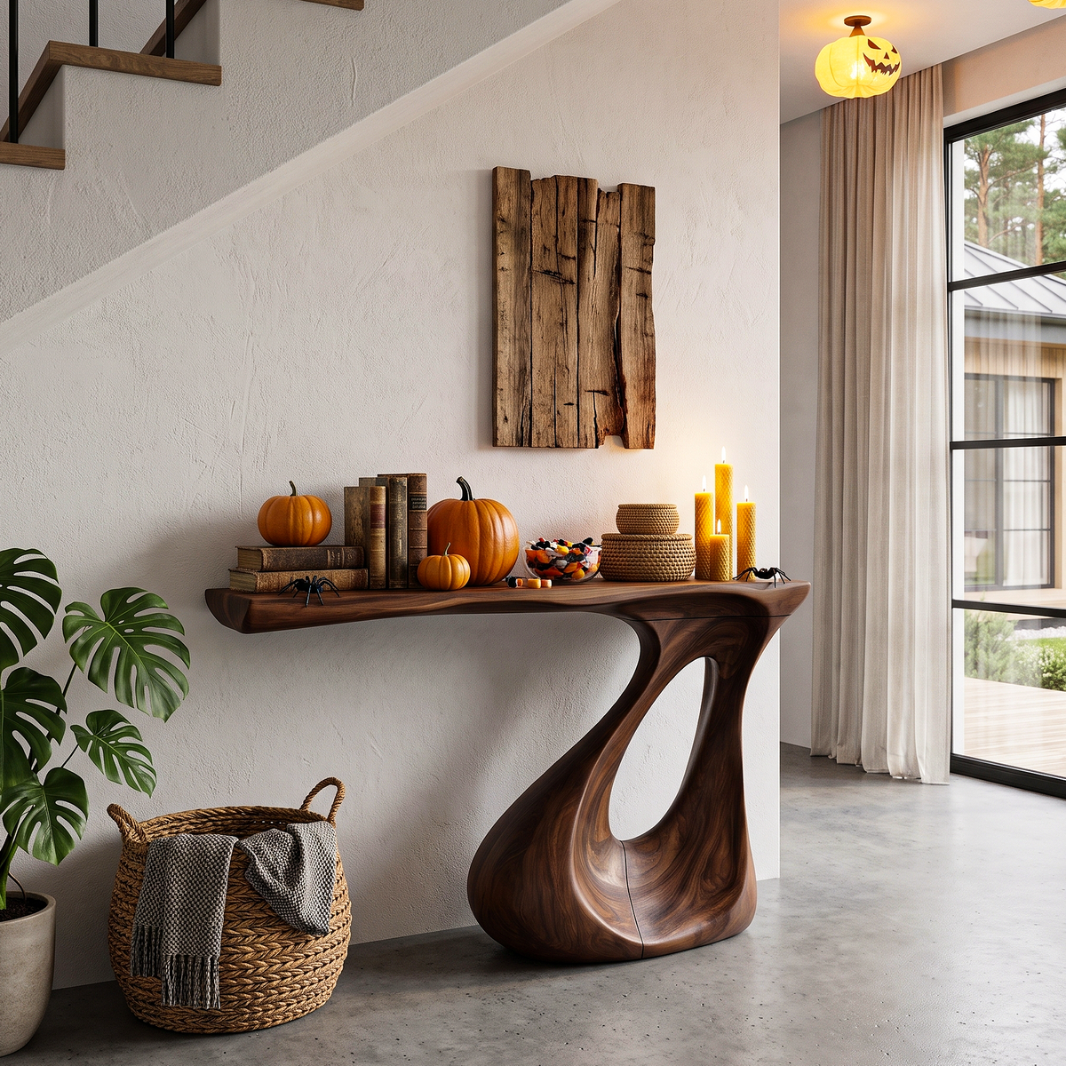 Contemporary Halloween Statement Console Table With Curved Open Base For Living Room - view 3