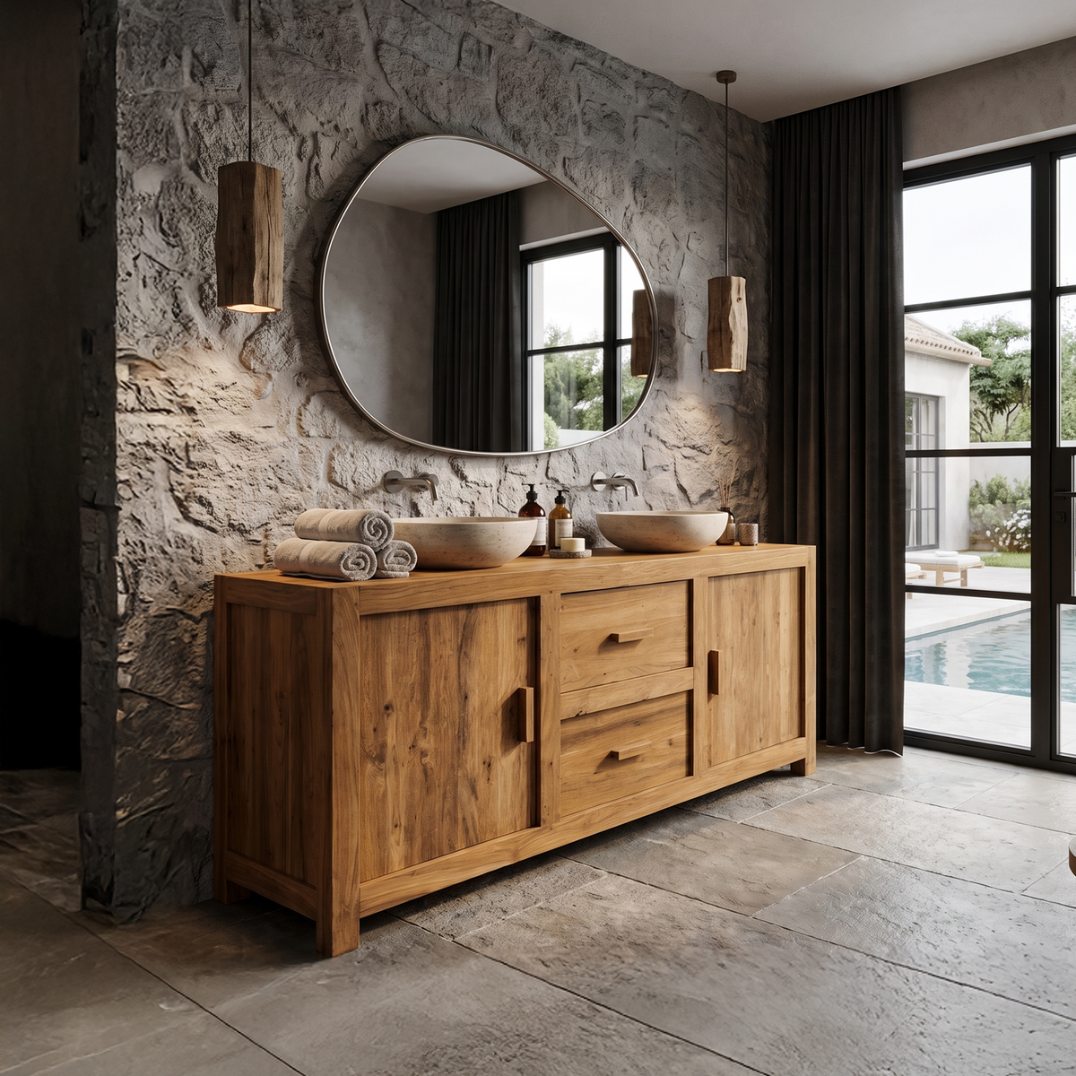 Contemporary Double Bathroom Vanity With Cabinet And Drawer Storage For Bathroom - view 3