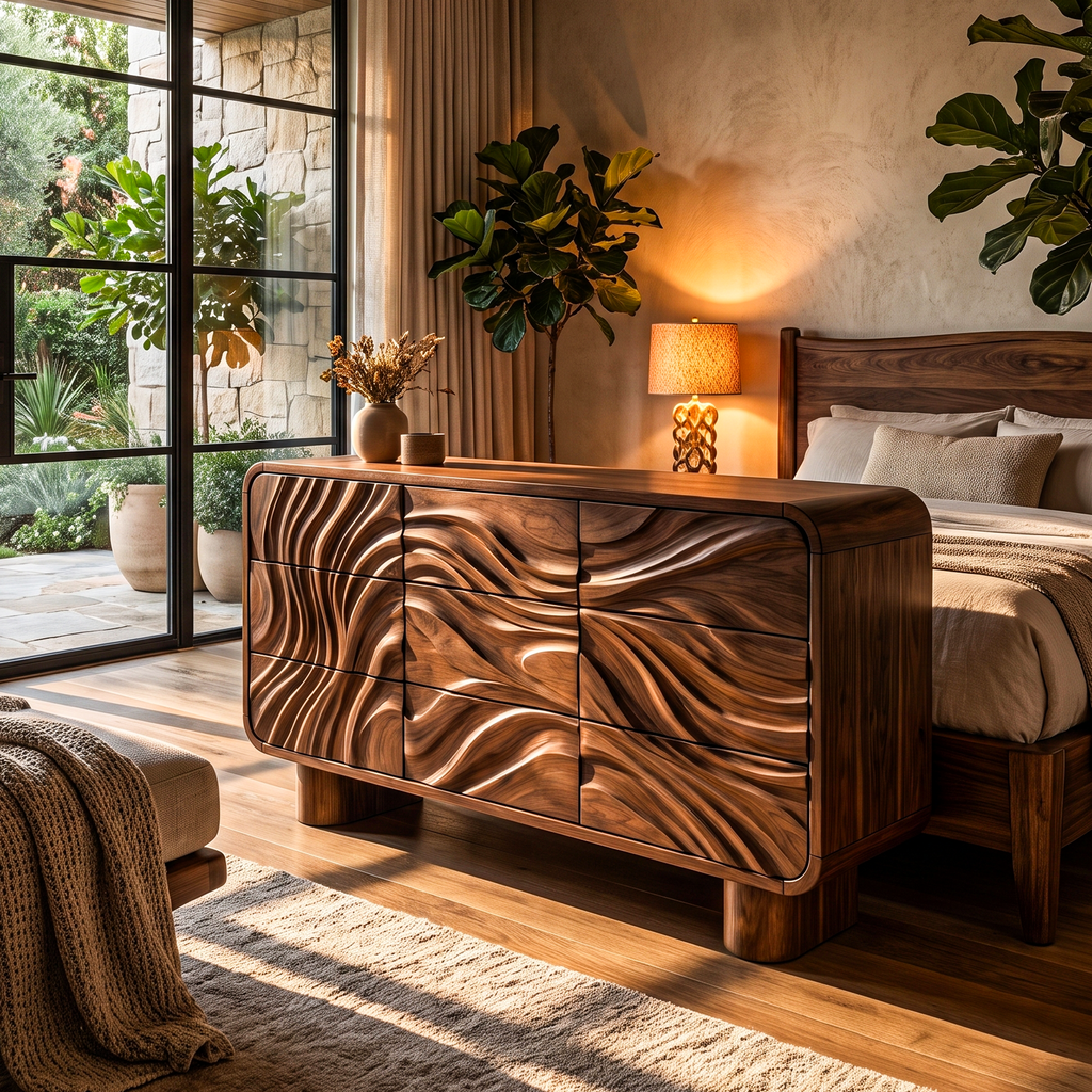 Contemporary Bedroom Dresser Drawers With Sculpted Wave Pattern And Curved Corners For - view 3