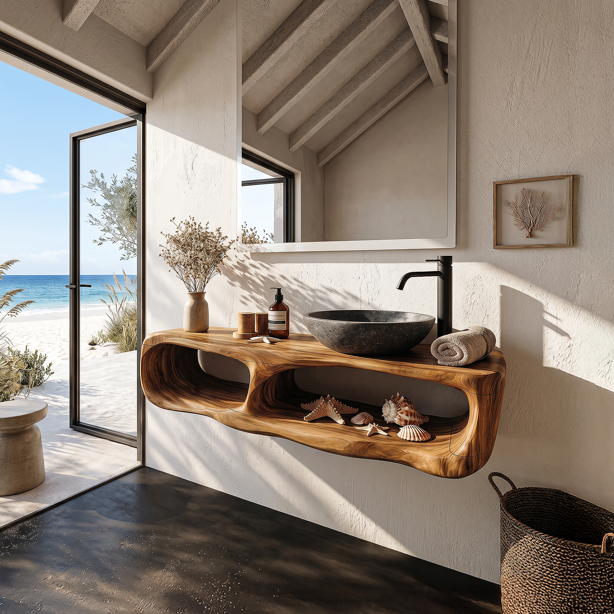 Coastal Organic Bathroom Vanity Wall Mounted Sink Console - view 3