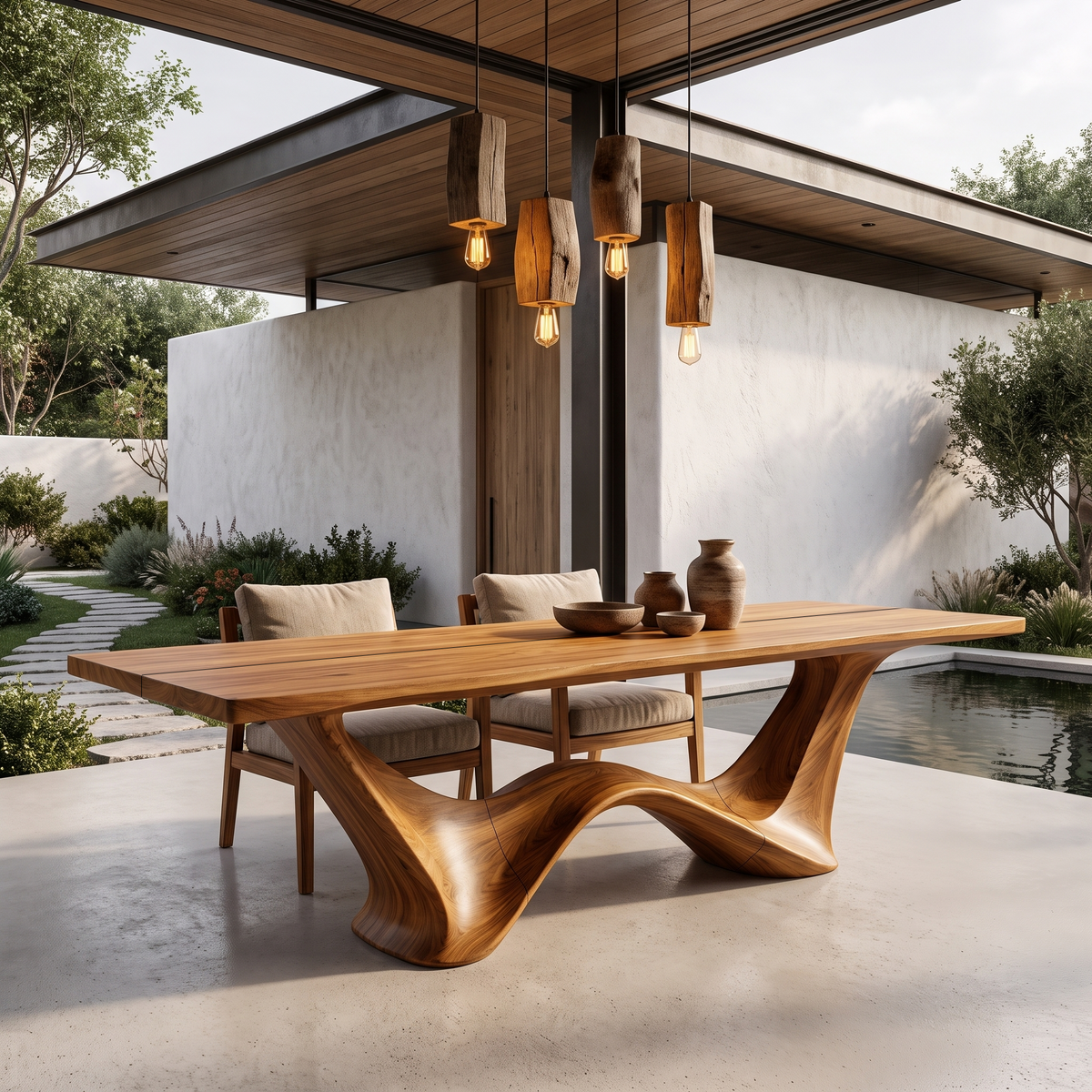Contemporary Dining Table With Architectural Wave Design For Dining Room And Breakfast - view 3
