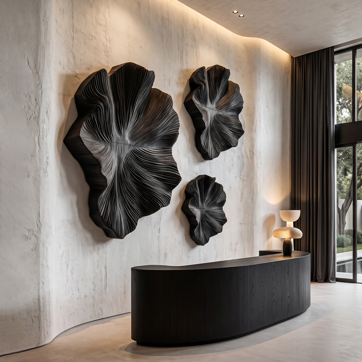 Contemporary Wood Wall Sculpture With Botanical Relief Design For Living Room And Hallway - view 3