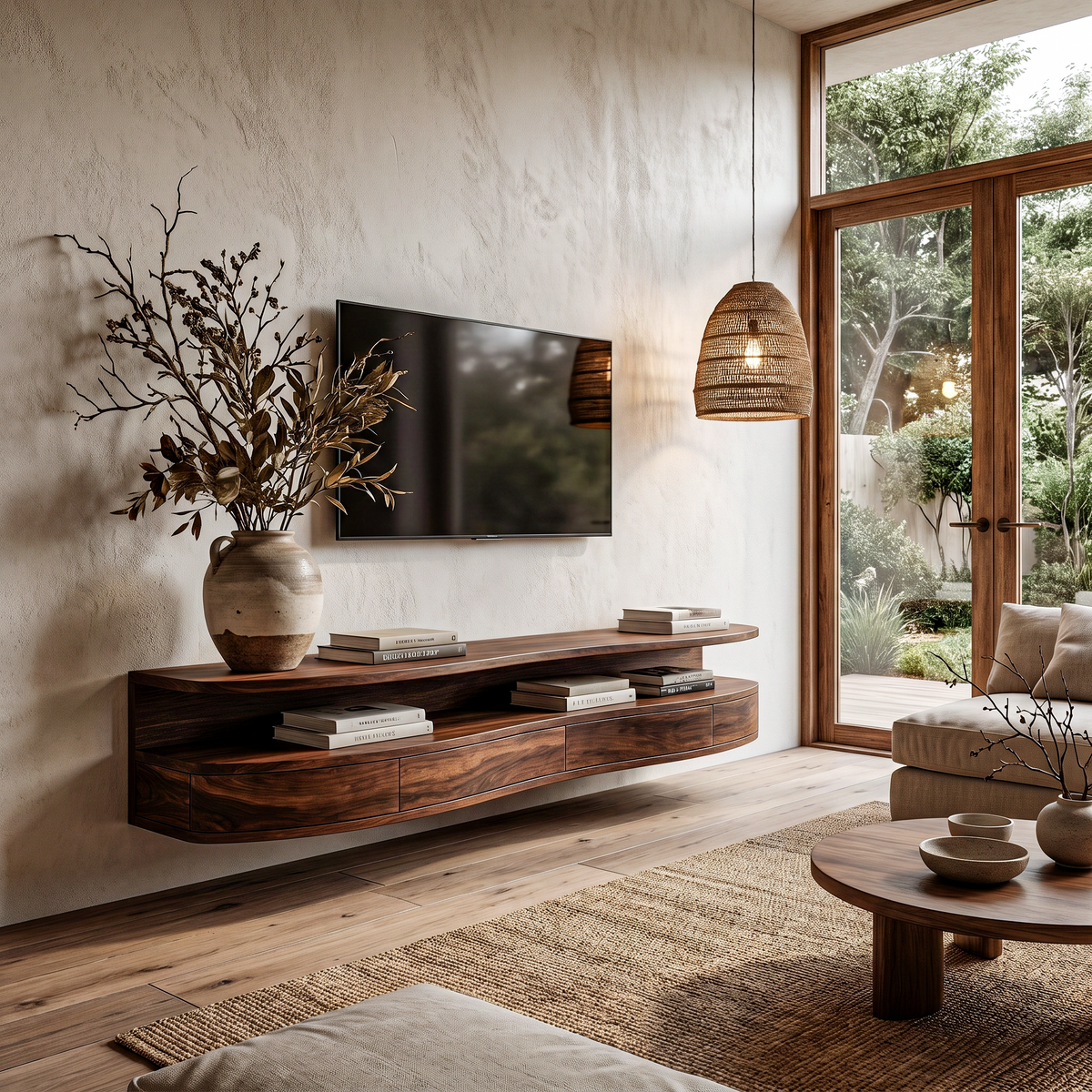 Contemporary Floating TV Stand with Built-In Drawer Storage - view 3
