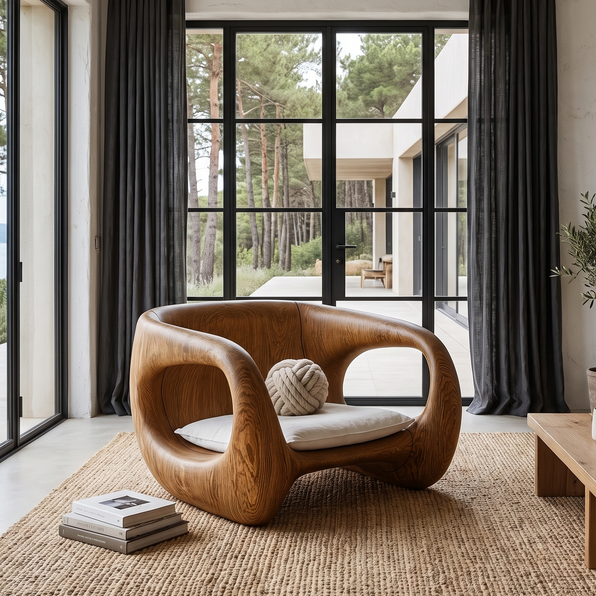 Contemporary Sculptural Chair With Flowing Armrest Design For Living Room - view 3