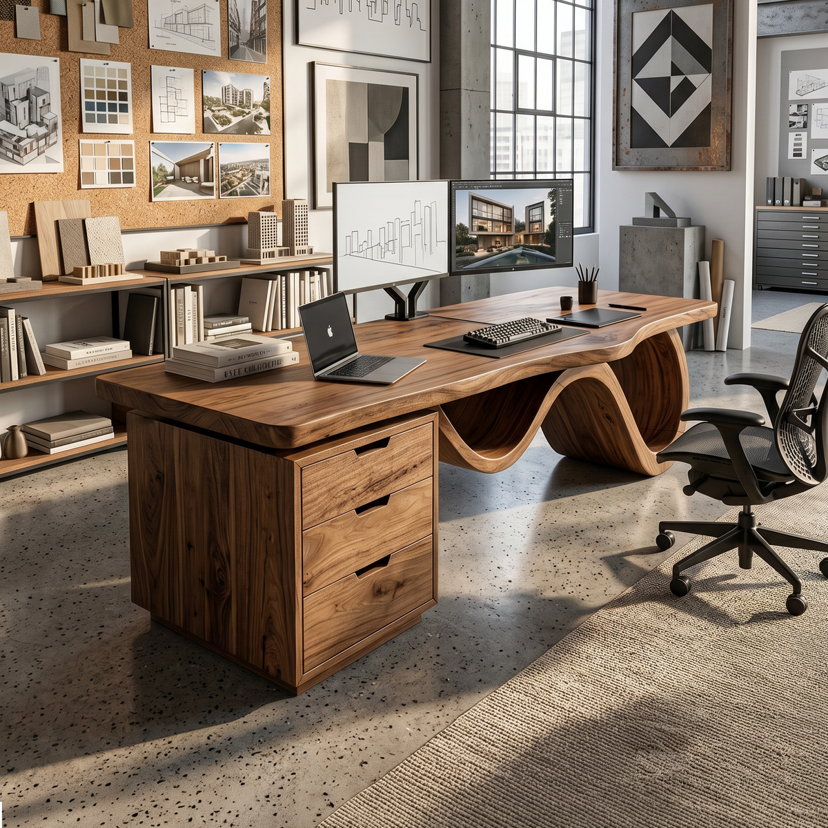 Contemporary Wave Base Executive Desk Design Studio - view 3