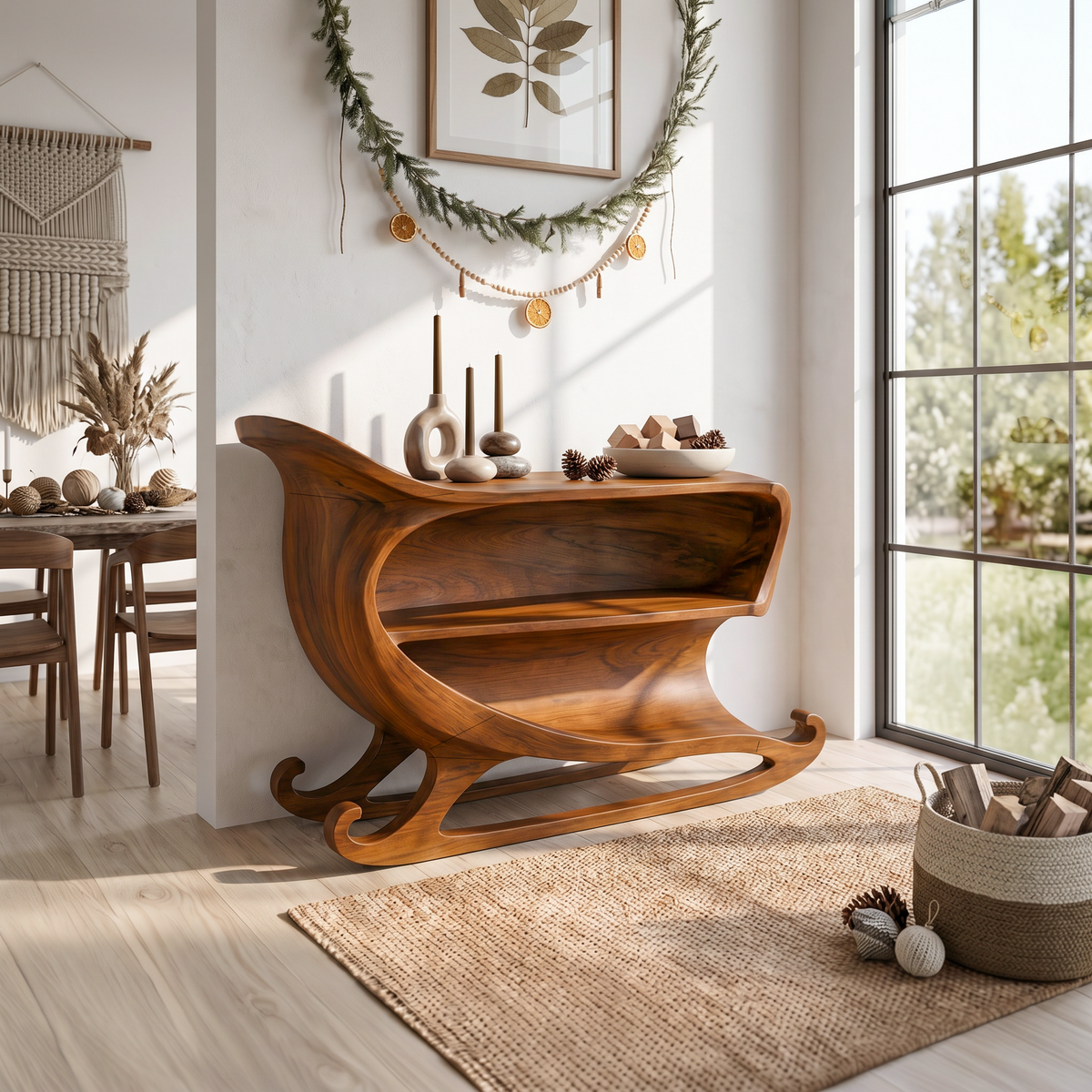 Farmhouse Christmas Console Table With Sleigh Inspired Scroll Design For Entryway And - view 3