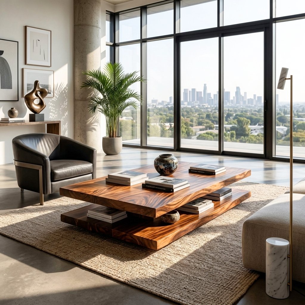 Elegant Wooden Coffee Table Two Layers For Living Room - view 3