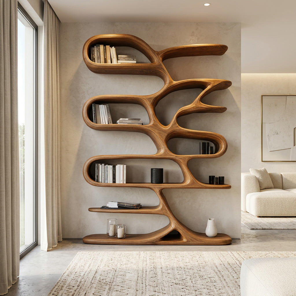 Contemporary Wooden Bookcase For Minimalist Living Room Decor - view 3