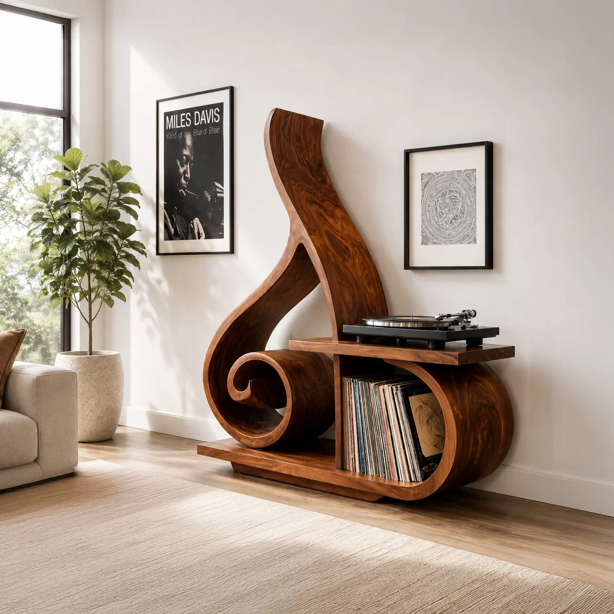 Contemporary Sculptural Wooden Record Player Stand For Living Room - view 3