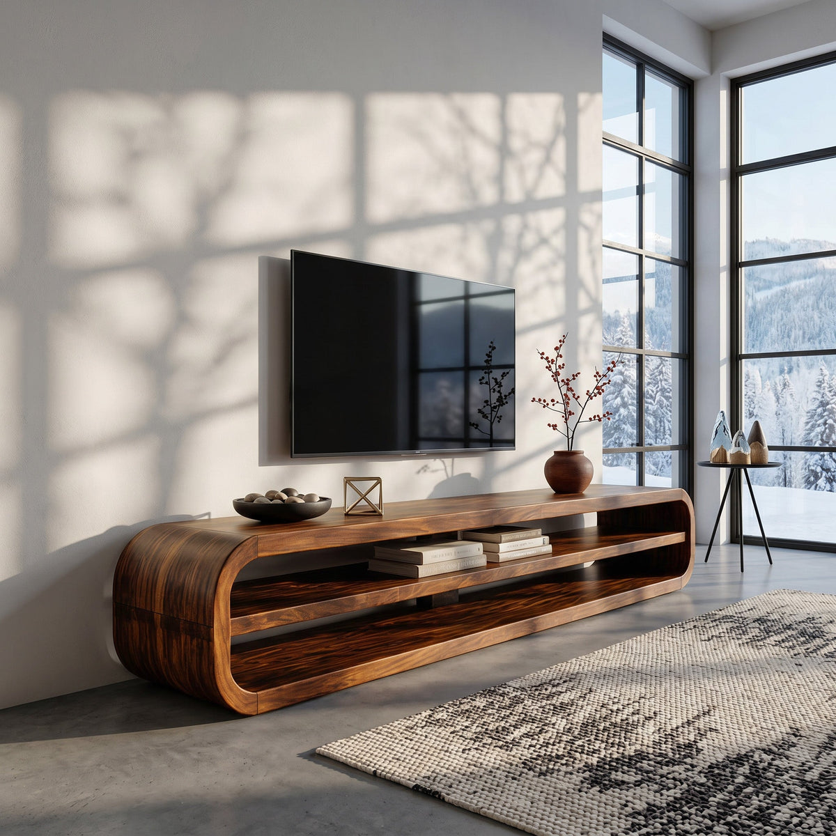 Contemporary Wooden TV Console With Open Storage For Living Room - view 3