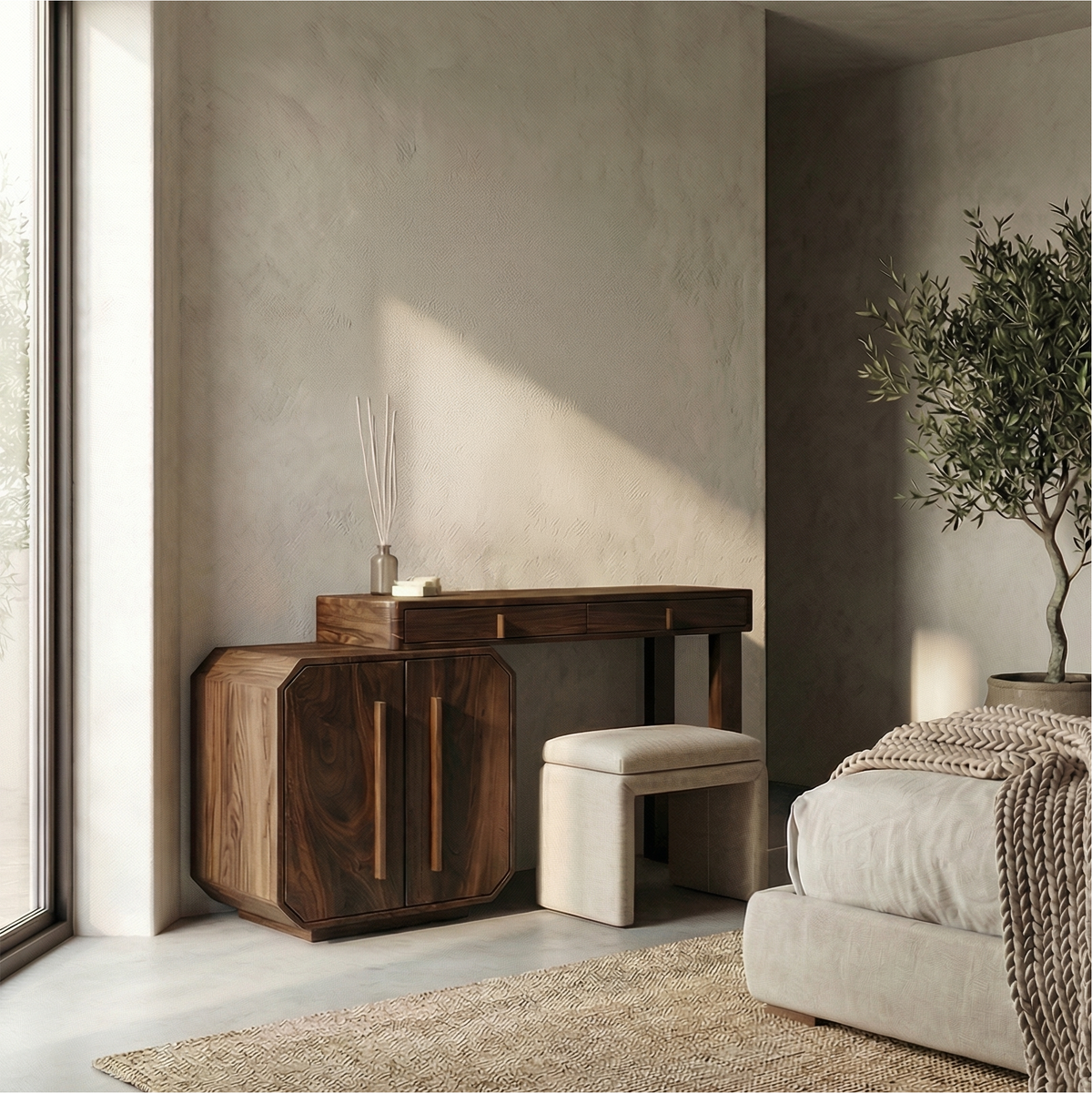 Contemporary Dressing Table With Storage Cabinet Sculptural Design For Bedroom - view 3