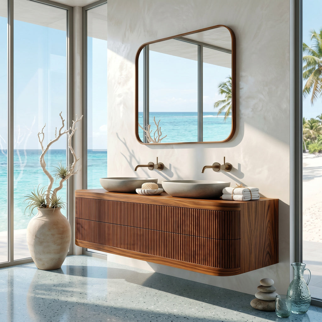 Contemporary Wooden Floating Bathroom Vanity With Fluted Front For Bathroom - view 3