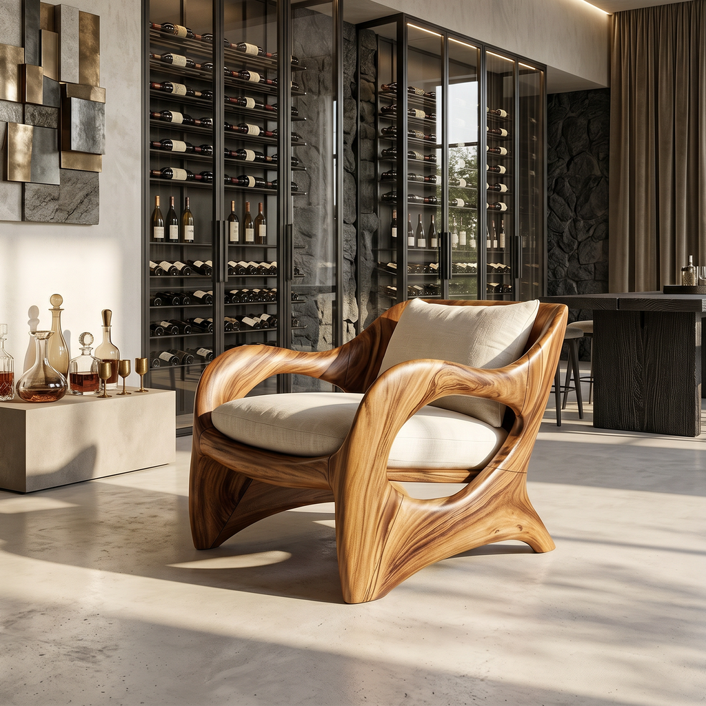 Elegant Curved Wood Accent Chair for Luxury Bedroom Retreats - view 3