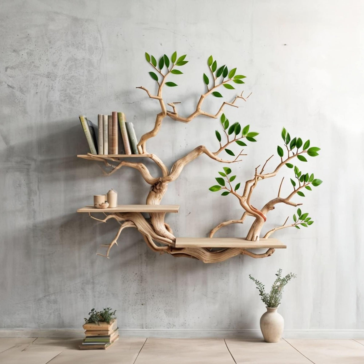 Driftwood Branch Shelves Carving Floating Bookshelf Wall - view 3