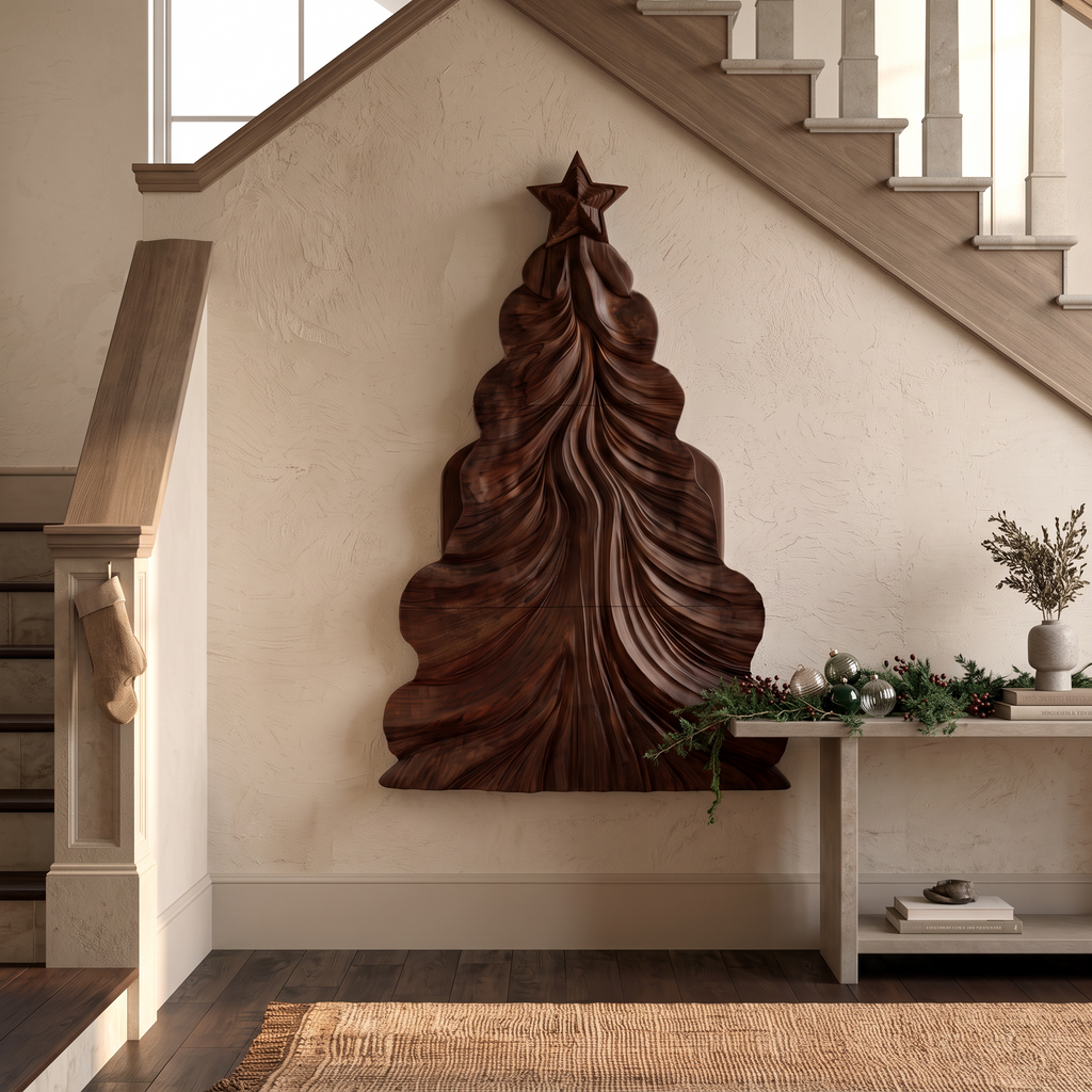 Contemporary Wooden Christmas Decor With Curved Openwork Design For Living Room - view 3