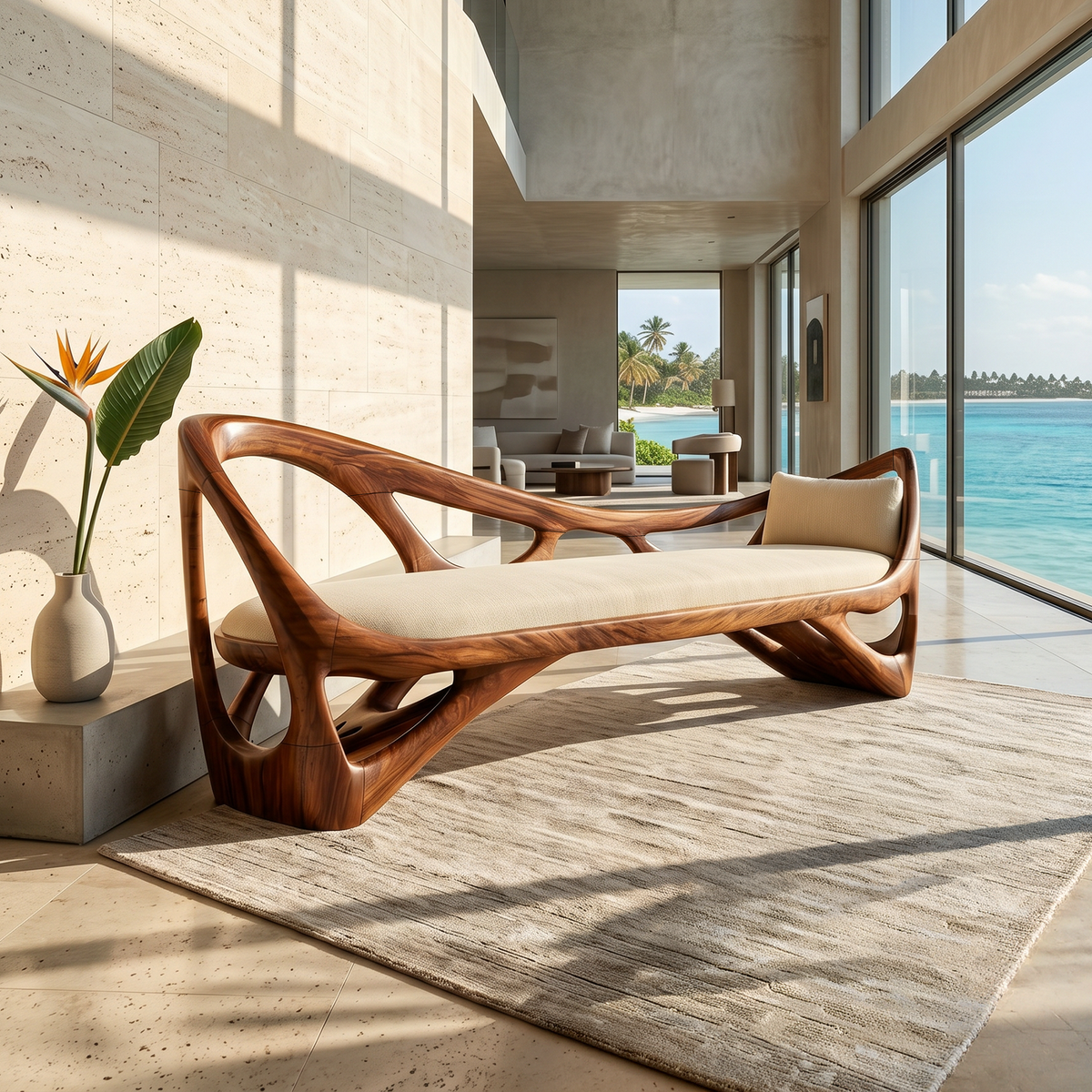 Contemporary Solid Wood Bench Family Room - view 3