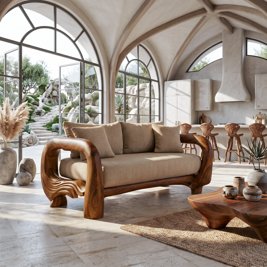 Contemporary Lounge Sofa Frame With Sculptural Wooden Base For Living Room - view 3