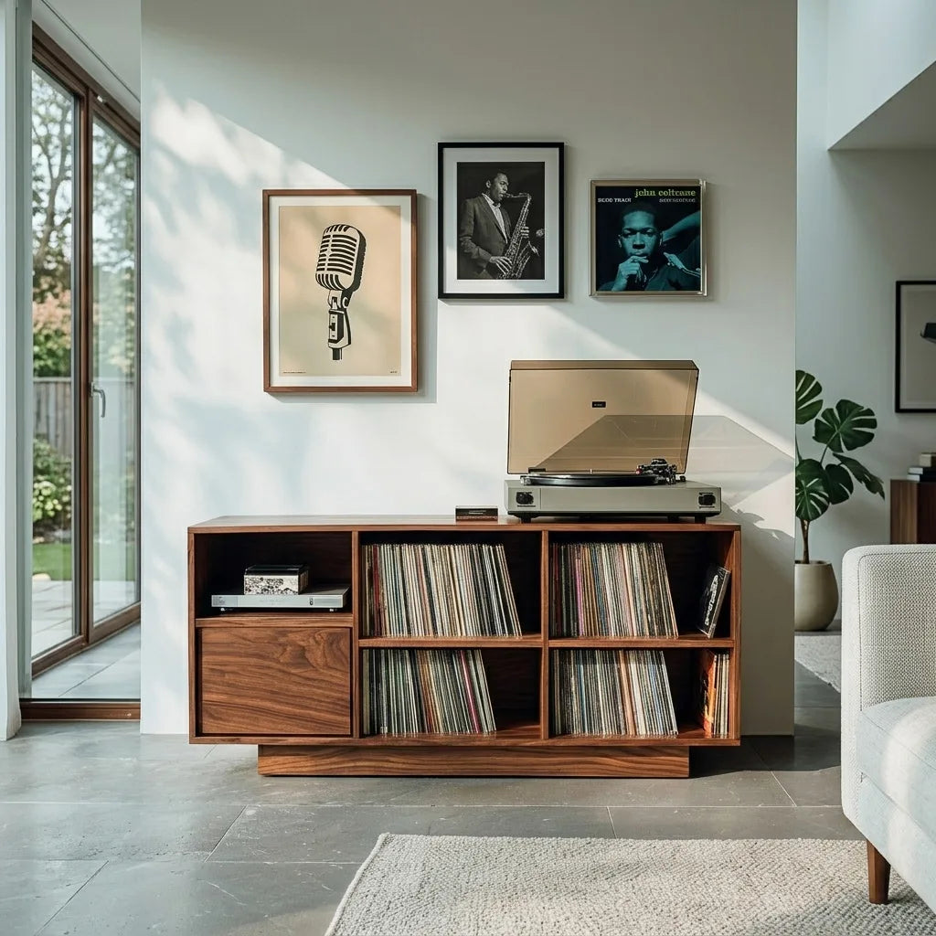 Elegant Vinyl Record Cabinet With Open Compartments For Living Room - view 3