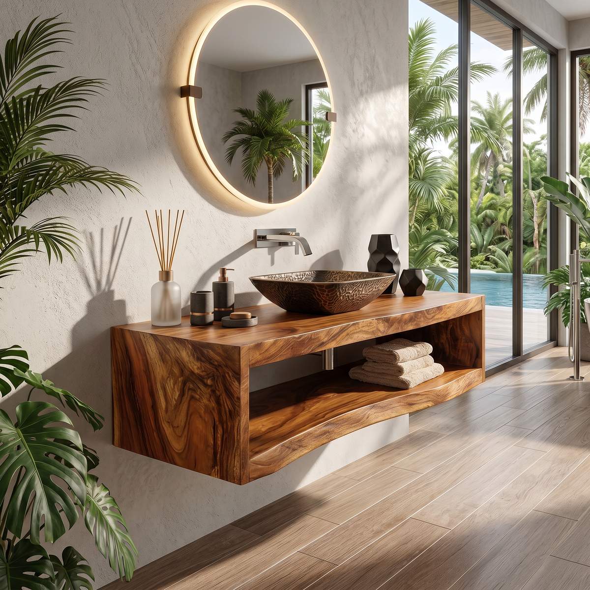 Contemporary Wood Bathroom Cabinet Tropical Villa - view 3