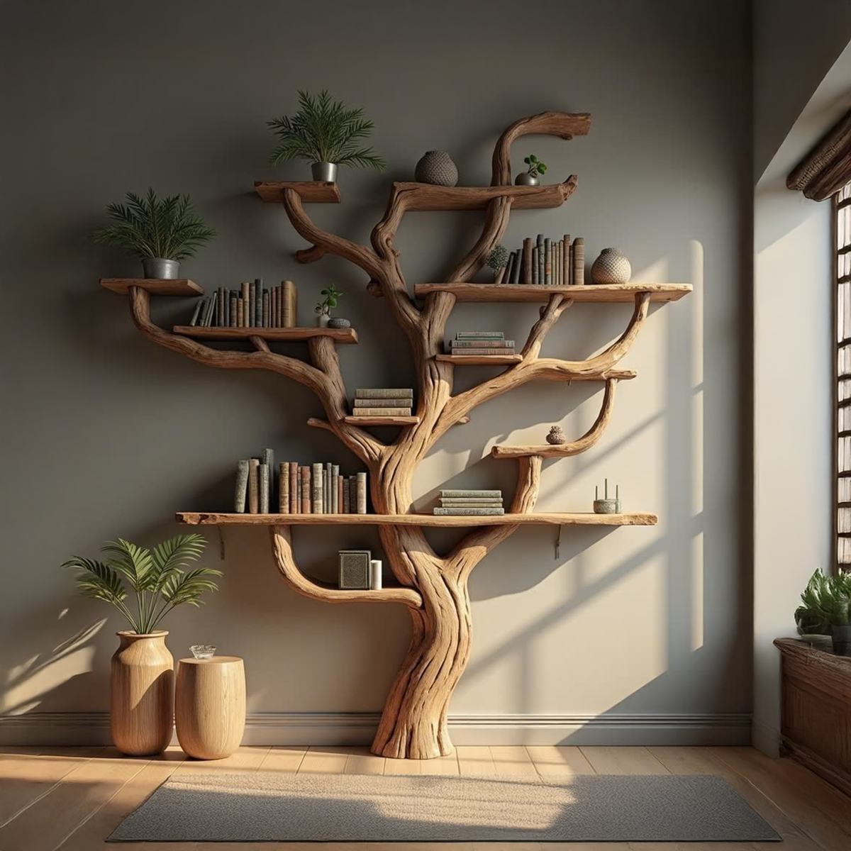 Corner Branch Shelf Wood Bookcase Wall Mounted - view 3