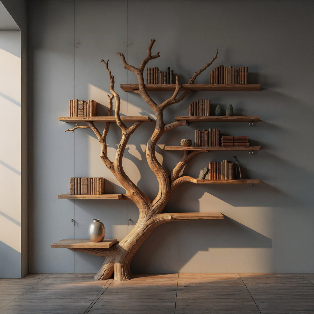 Custom Wood Shelf Tree Branch Shelf Mid Century Decor - view 3