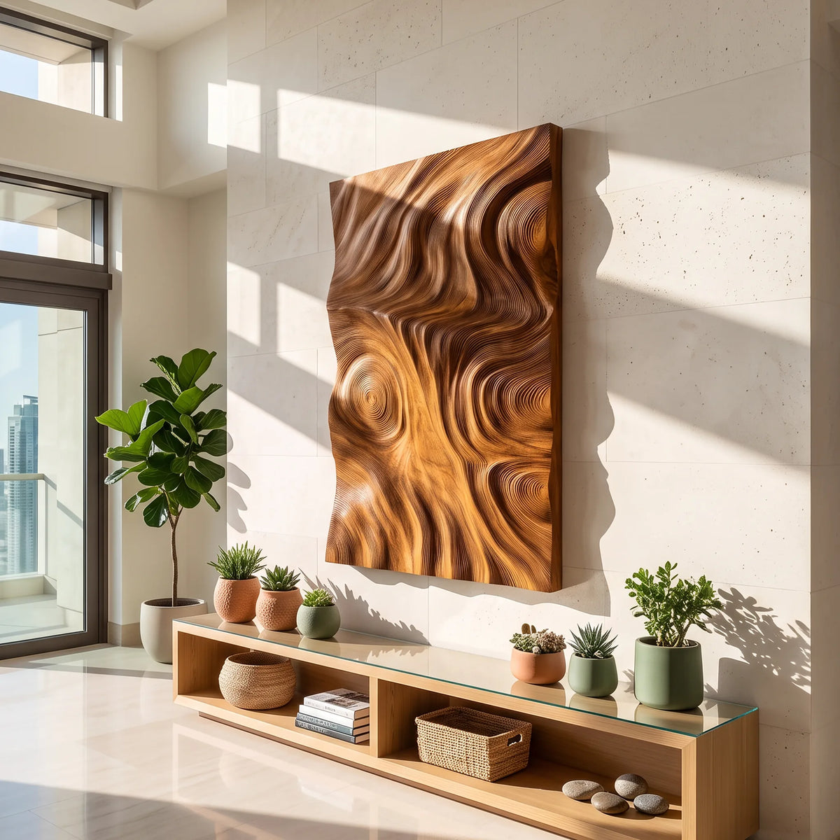 Contemporary Wood Wall Sculpture for Luxury Entryway - view 3