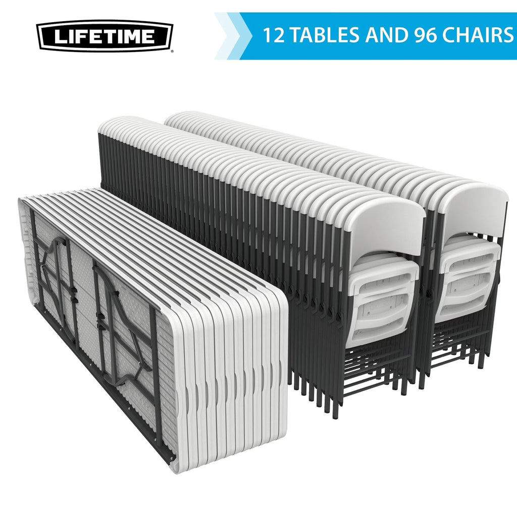 Lifetime Folding Table And Chair Set, 12 8-Foot Tables And 96 Chairs - Pack Of 108
